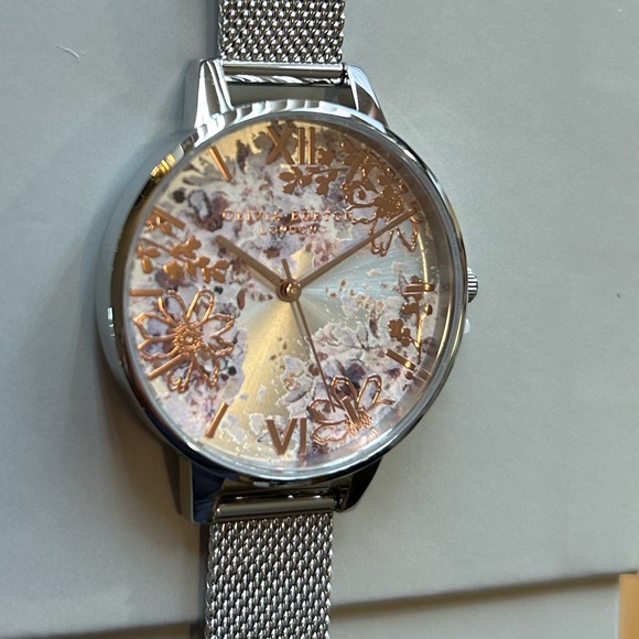 Olivia Burton Abstract Florals Watch With 34mm Silver Face & Silver MeshBracelet main image 5